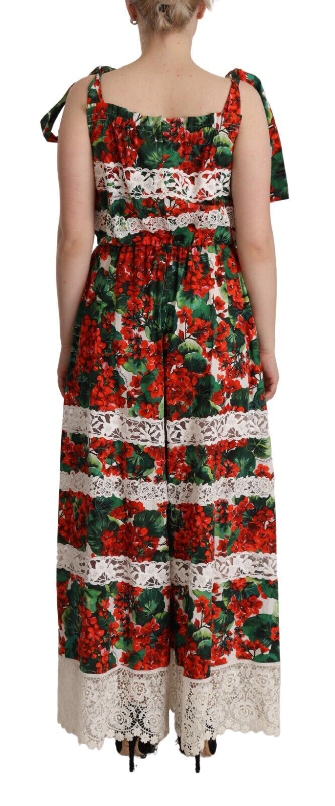 Vestido largo maxi Dolce & Gabbana con estampado de geranios multicolor y encaje-3
