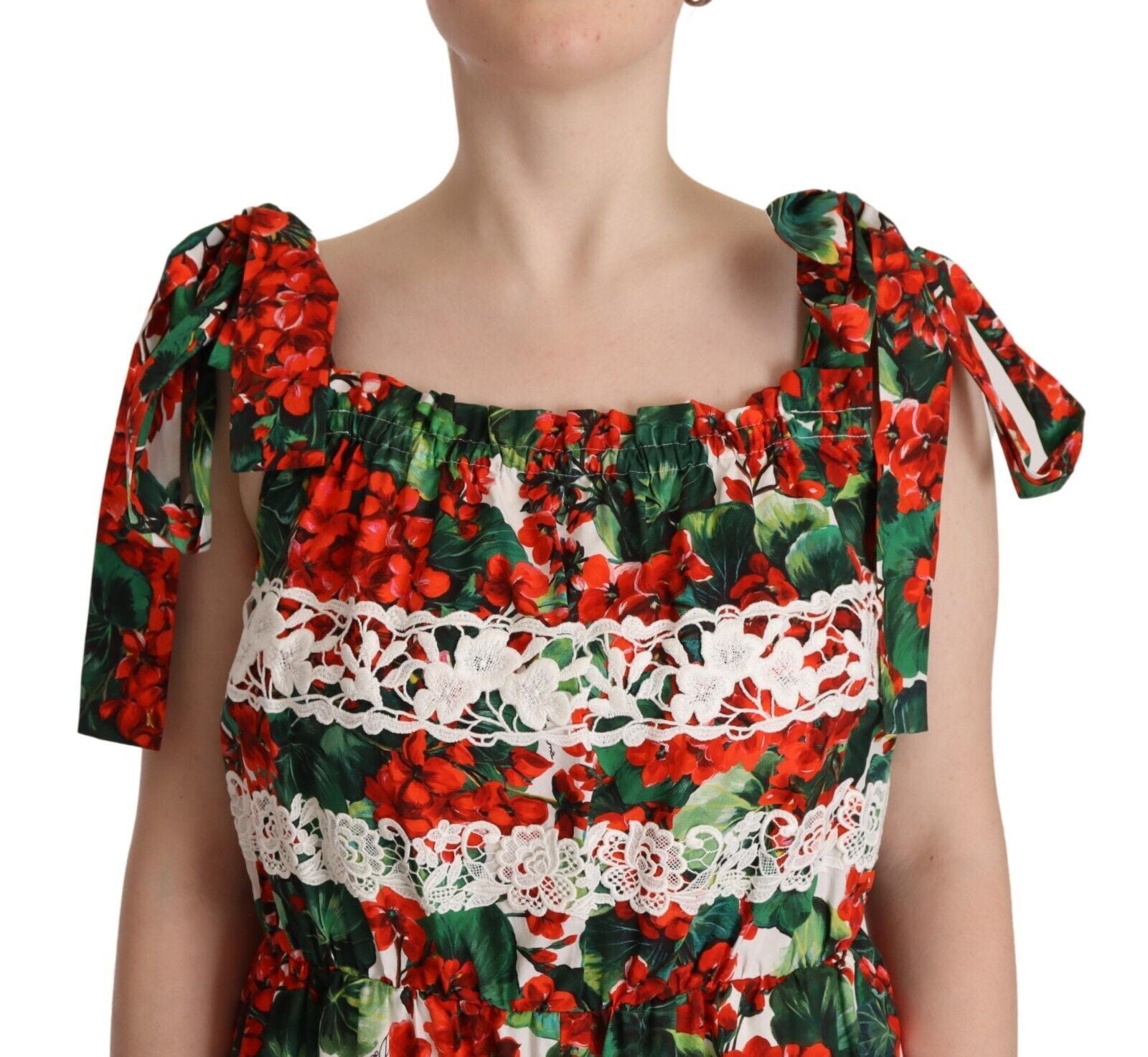 Vestido largo maxi Dolce & Gabbana con estampado de geranios multicolor y encaje-4