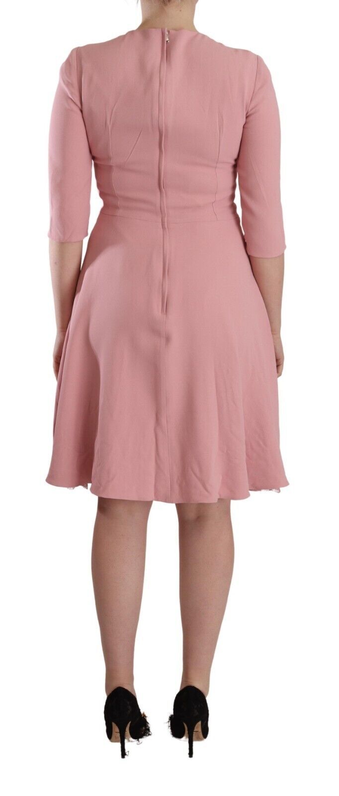 Dolce & Gabbana Pink 3/4 Sleeve Viscose Blend A-Line Dress-3
