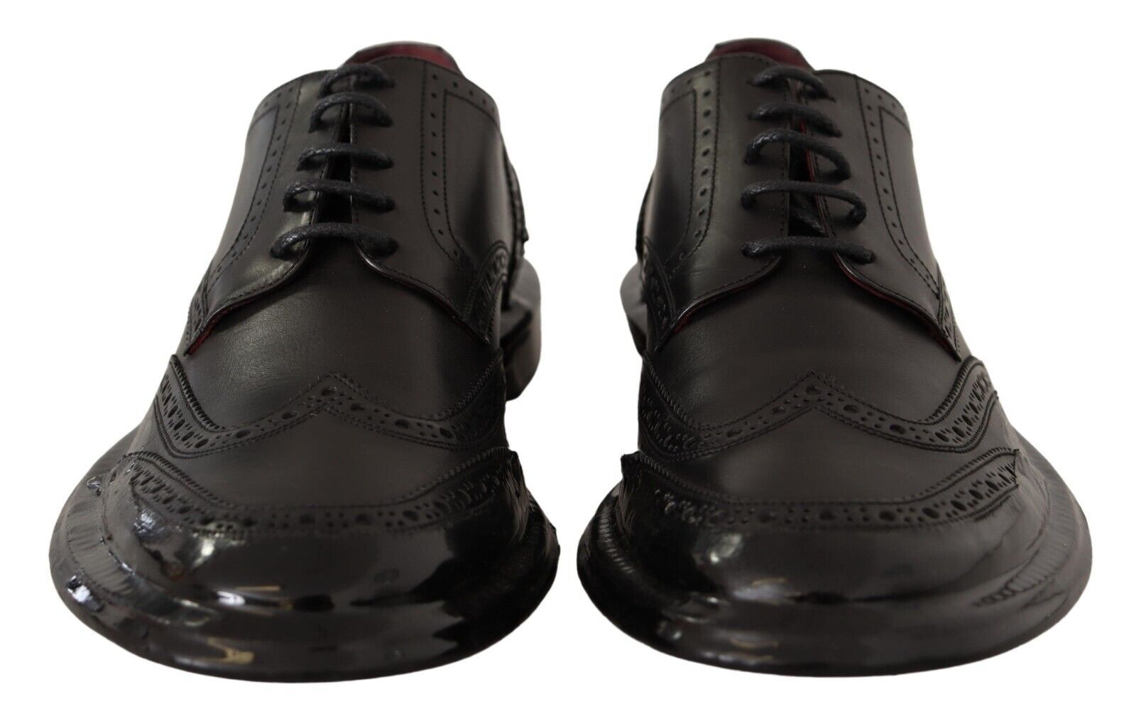 Dolce & Gabbana Black Leather Oxford Wingtip Formal Derby Shoes-2