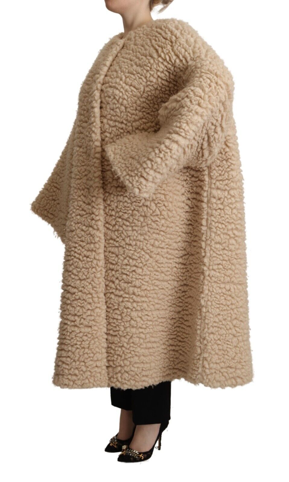 Dolce & Gabbana Beige Cashmere Wool Faux Fur Coat Jacket-2