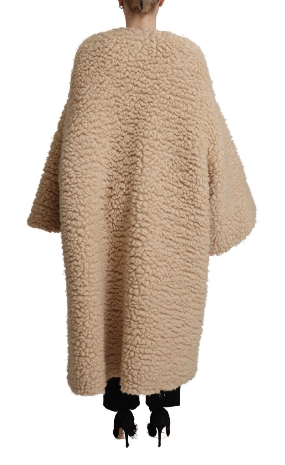 Dolce & Gabbana Beige Cashmere Wool Faux Fur Coat Jacket-3