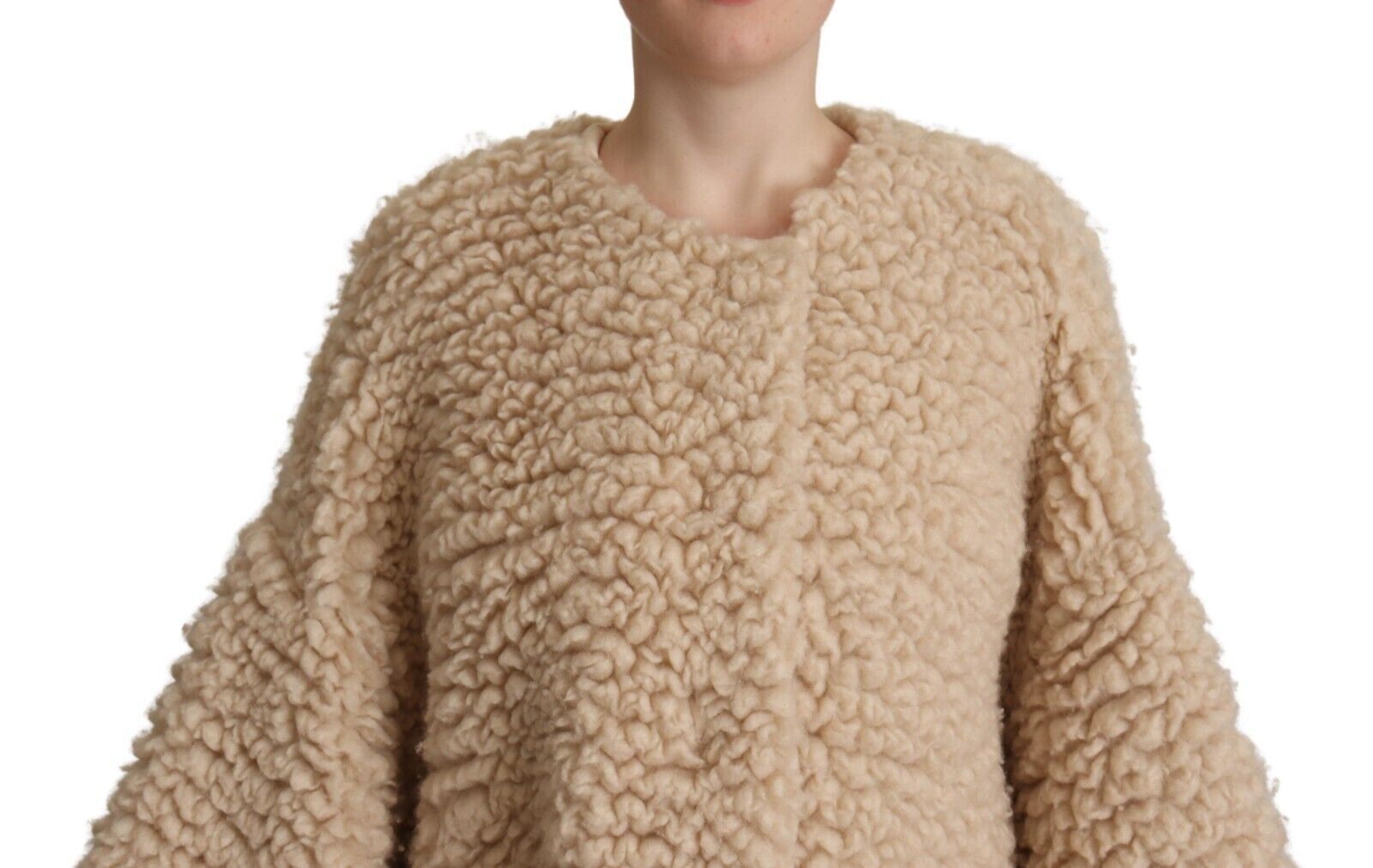 Dolce & Gabbana Beige Cashmere Wool Faux Fur Coat Jacket-4