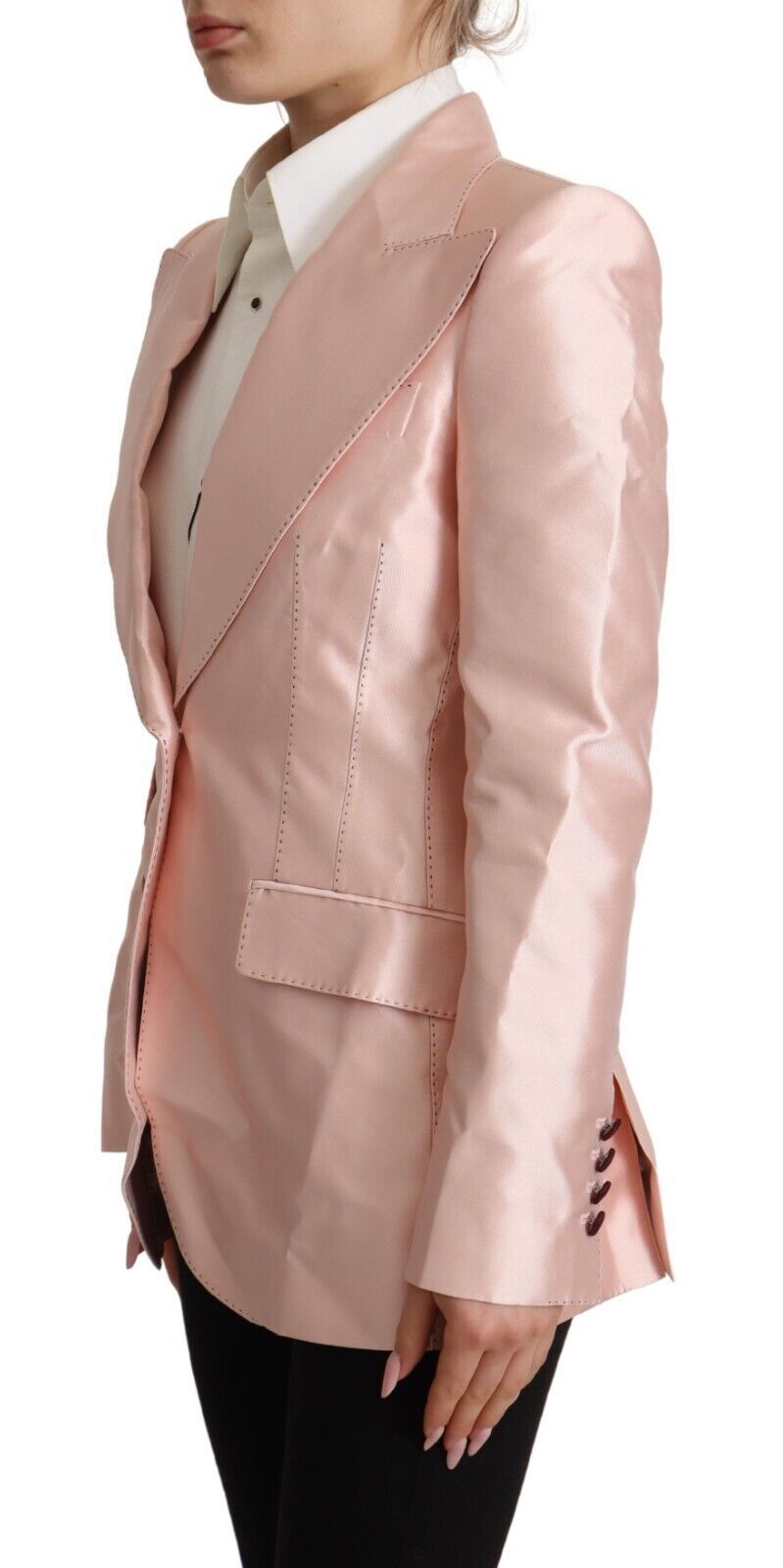 Dolce & Gabbana Rosa Satin Lange Ärmel Blazer Mantel Jacke-2