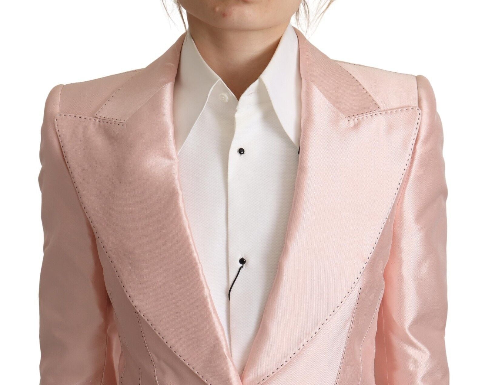 Dolce & Gabbana Rosa Satin Lange Ärmel Blazer Mantel Jacke-4
