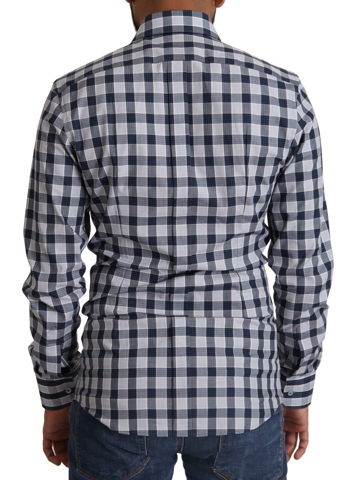 Dolce & Gabbana Blue White Check Cotton Slim Fit Shirt GOLD-3