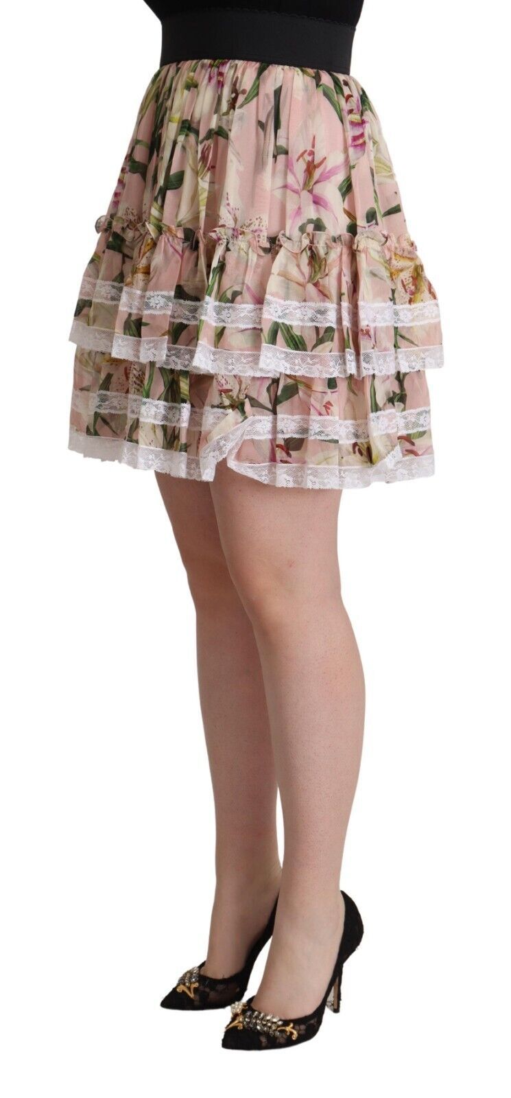 Dolce & Gabbana Rosa Lily Print Silk A-Line Mini Skirt-2
