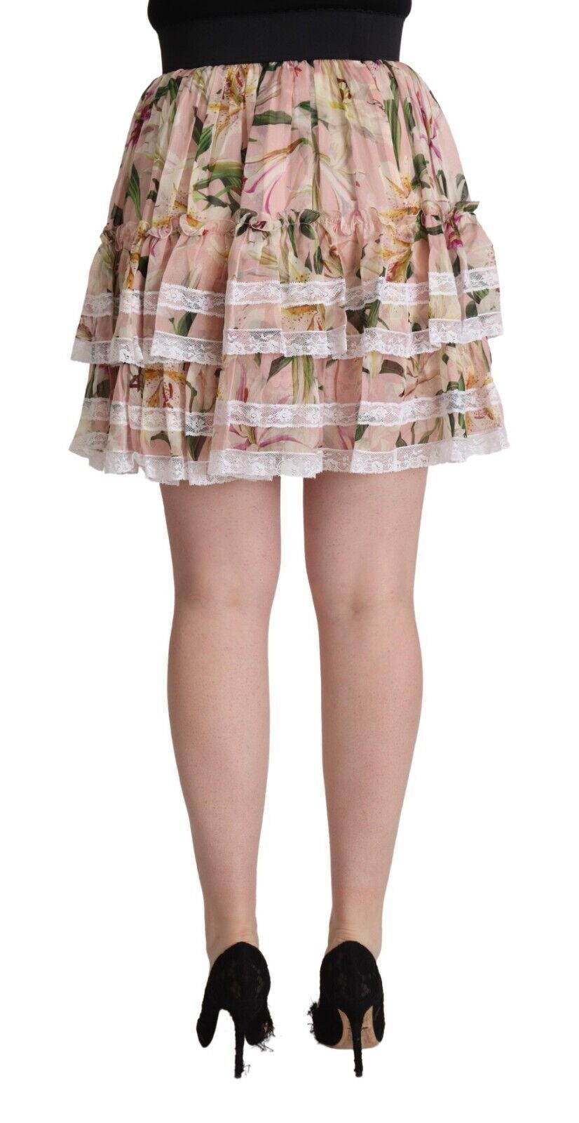 Dolce & Gabbana Rosa Lily Print Silk A-Line Mini Skirt-3