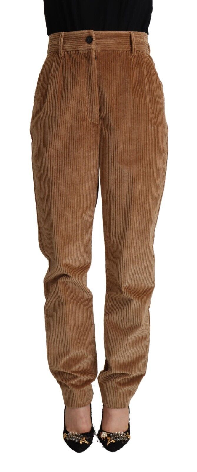 Dolce & Gabbana Brown Cotton Corduroy High-Waisted Skinny Pants