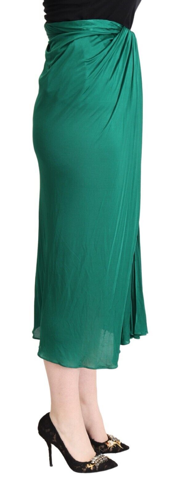Dolce & Gabbana dark green midi pencil skirt with high waist and pleats-2