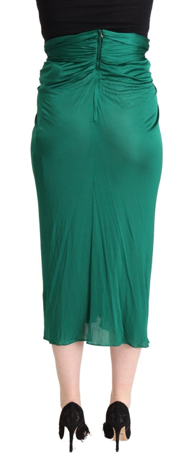 Dolce & Gabbana dark green midi pencil skirt with high waist and pleats-3