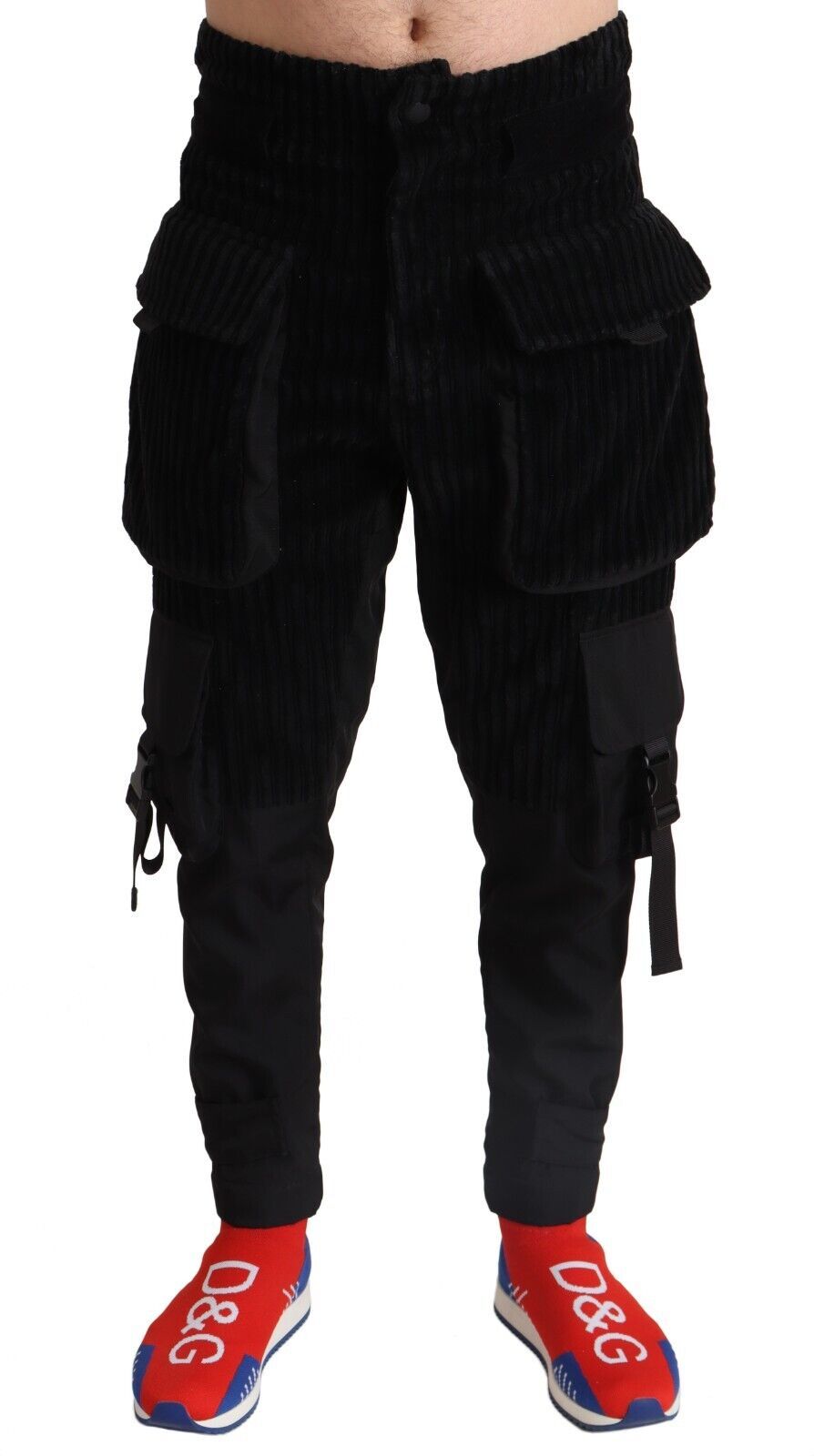 Dolce & Gabbana Black Skinny Corduroy Cargo Trousers in Cotton