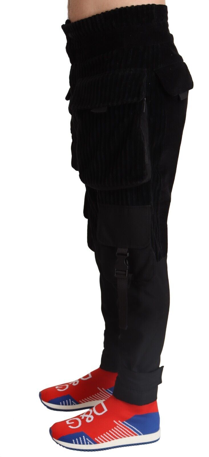 Dolce & Gabbana Black Skinny Corduroy Cargo Trousers in Cotton-2