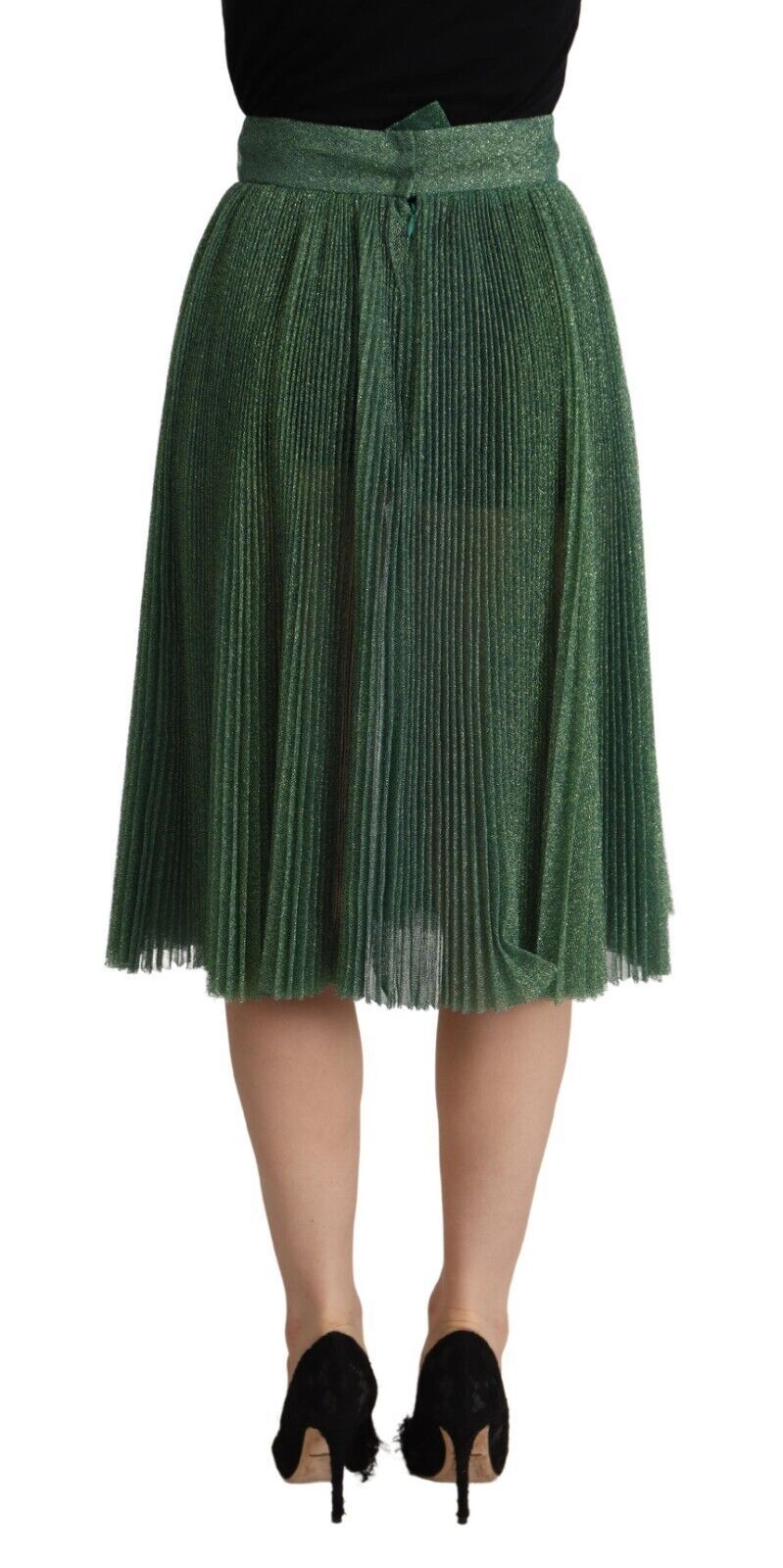 Dolce & Gabbana Green Metallic Pleated Skirt with High Waist and Pleats-3