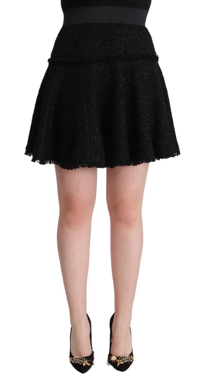 Dolce & Gabbana Black knitted mini A-line skirt in nylon with a high waist