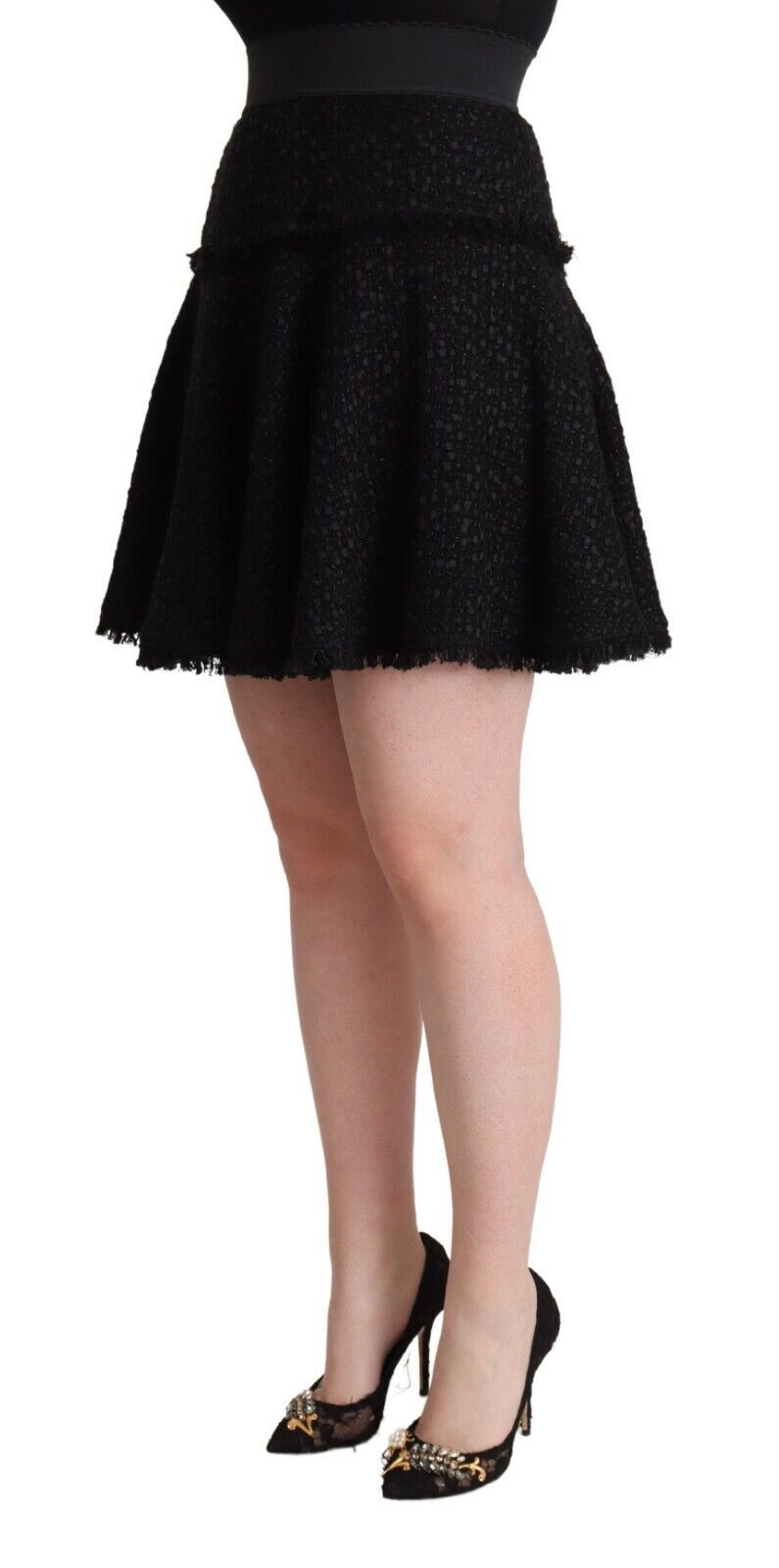 Dolce & Gabbana Black knitted mini A-line skirt in nylon with a high waist-2