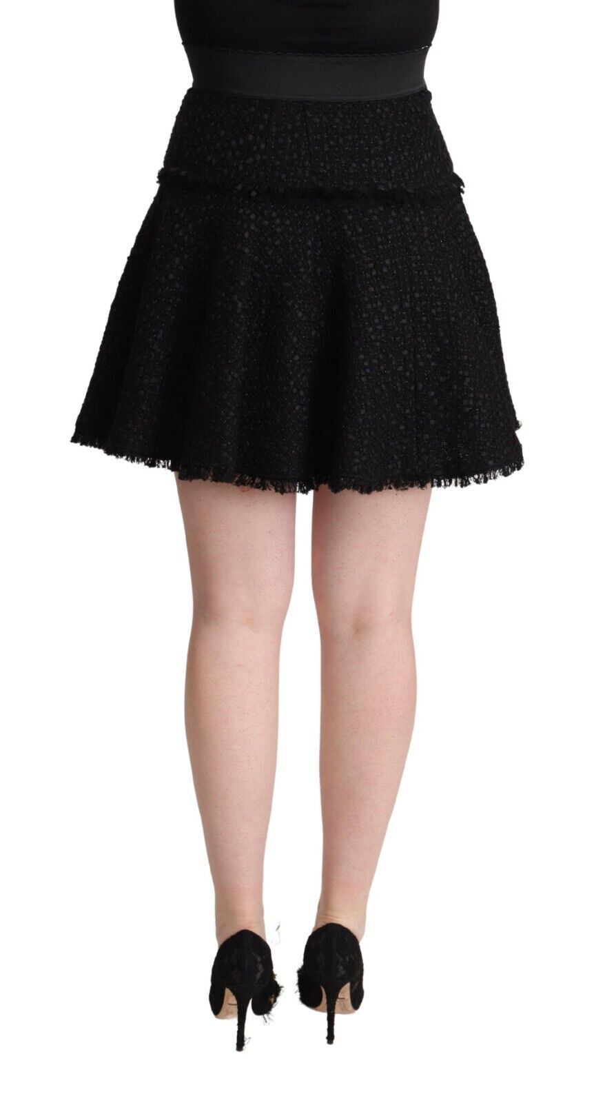 Dolce & Gabbana Black knitted mini A-line skirt in nylon with a high waist-3