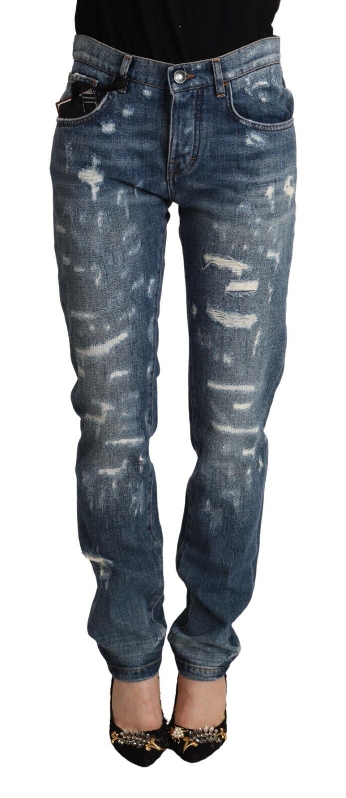 Vaqueros ajustados BOYFRIEND de mezclilla desgastada azul de Dolce & Gabbana