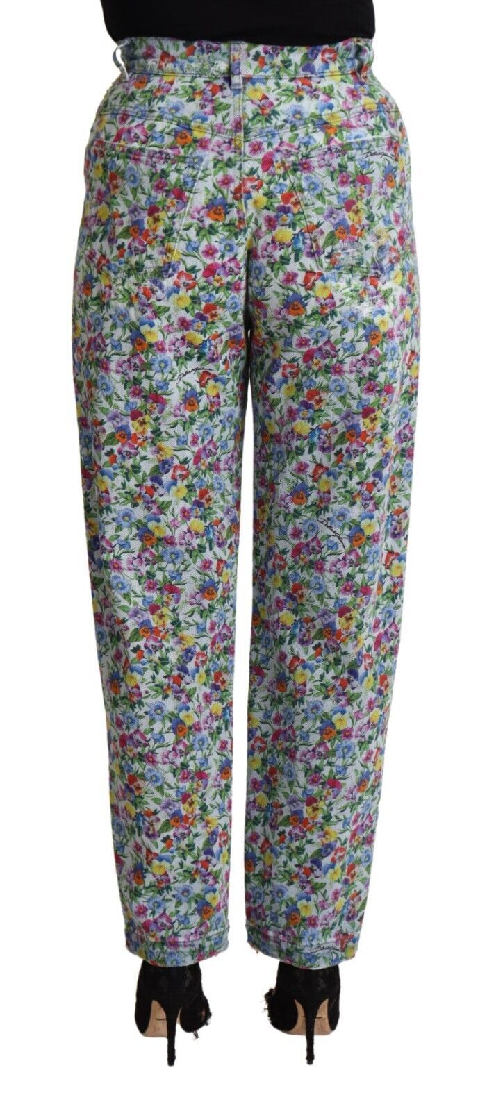 Dolce & Gabbana Blaue Denim-Jeans mit Blumenmuster und hoher Taille-3