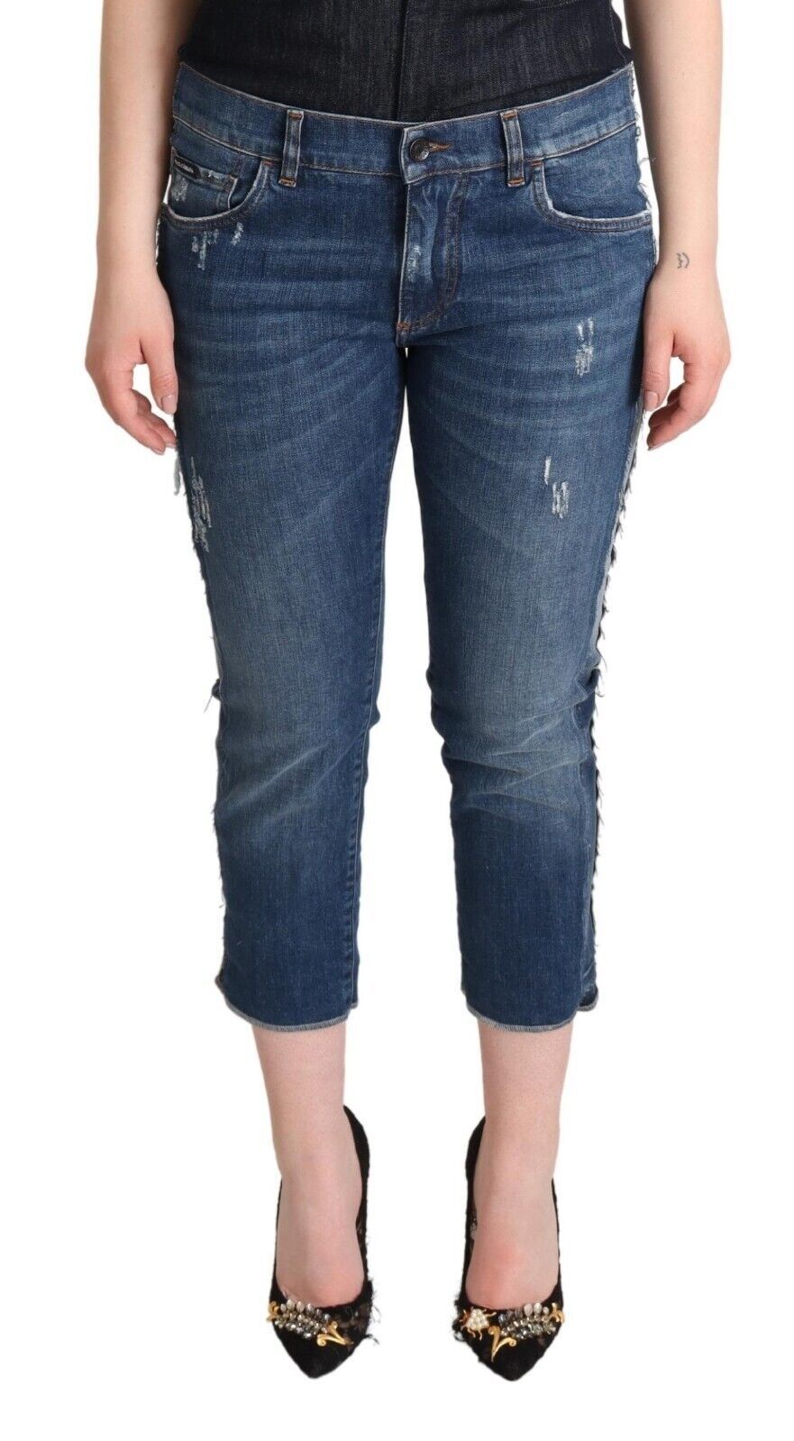 Vaqueros cortos con logo de mezclilla lavada azul de Dolce & Gabbana y cintura media