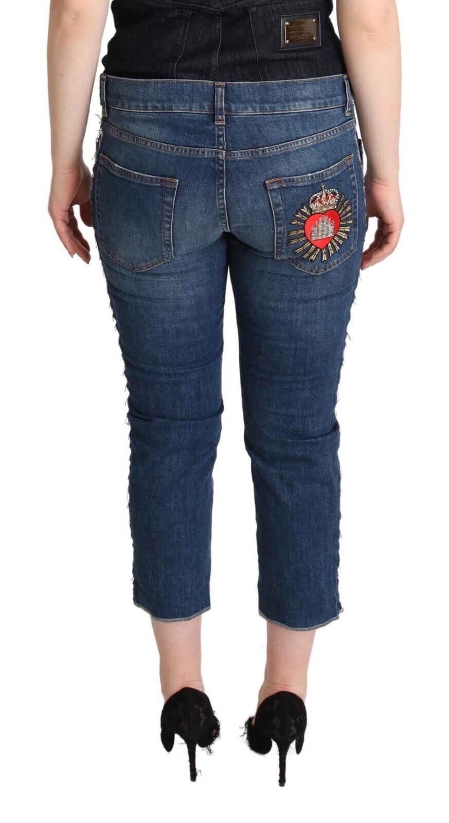 Dolce & Gabbana Blue Washed Denim Logo Cropped Jeans with Mid Waist-3