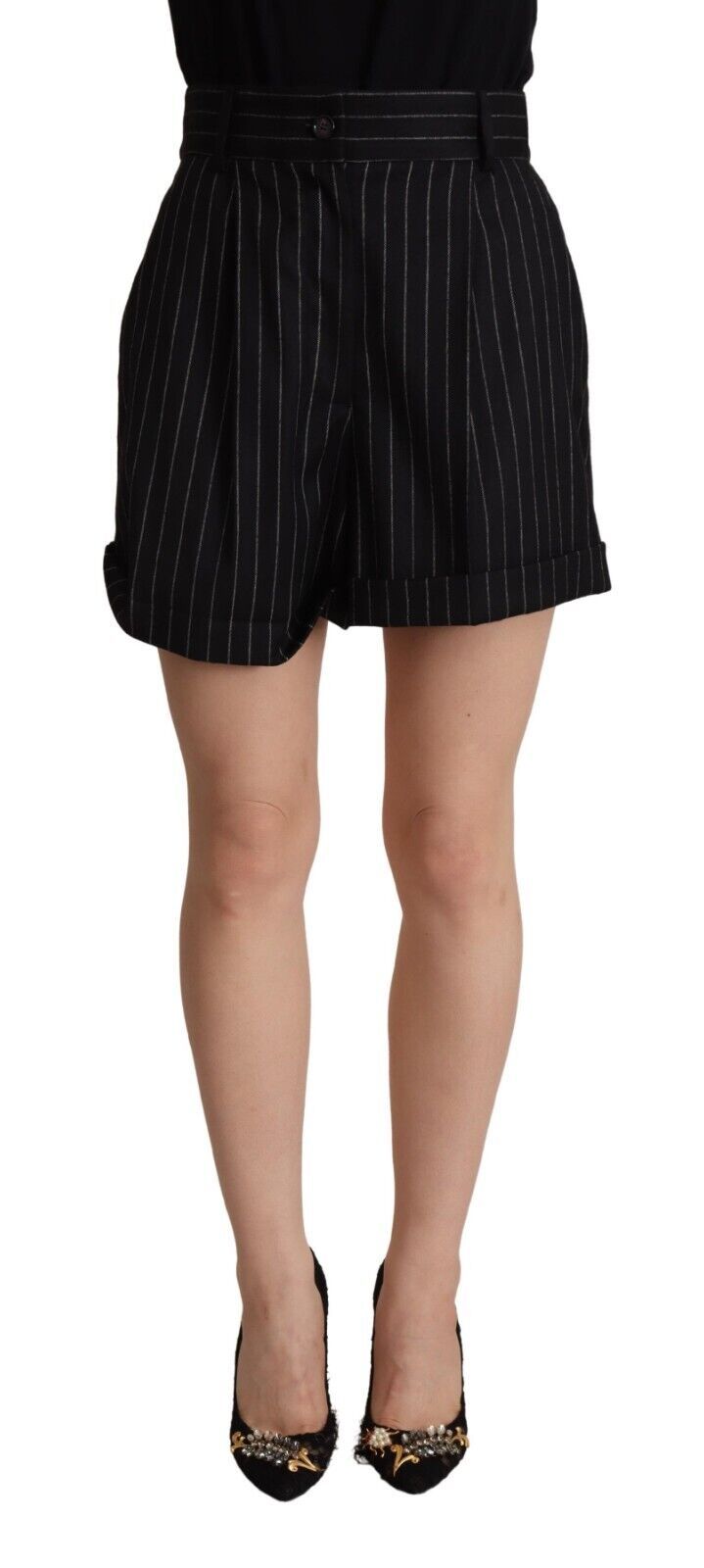 Bermudas de lana de talle alto con rayas negras de Dolce & Gabbana-1