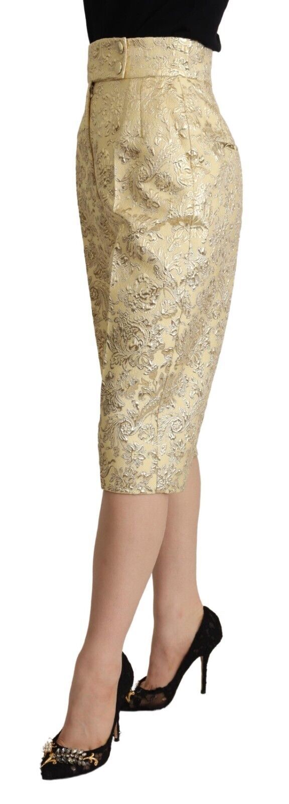 Dolce & Gabbana Beige Floral Brocade High-Waisted Cropped Trousers-2