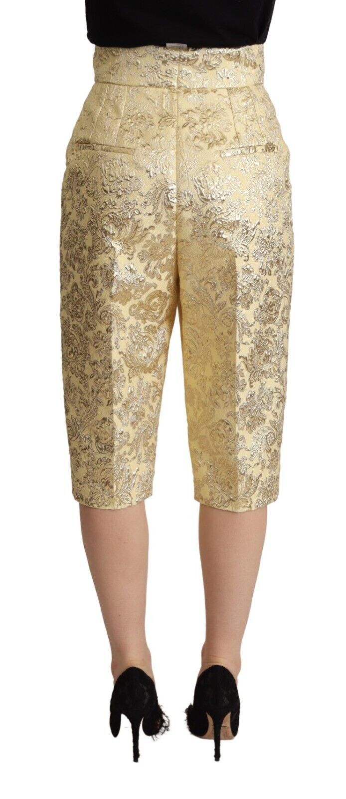 Dolce & Gabbana Beige Floral Brocade High-Waisted Cropped Trousers-3