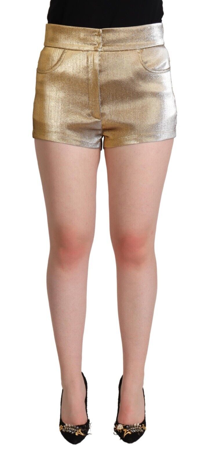 Dolce & Gabbana Metallic Gold Cotton Mid Waist Hot Pants Shorts-1