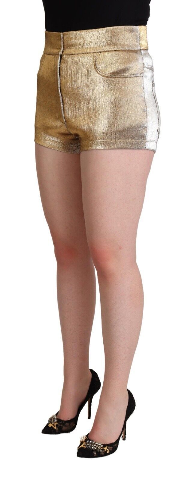Dolce & Gabbana Metallic Gold Cotton Mid Waist Hot Pants Shorts-2