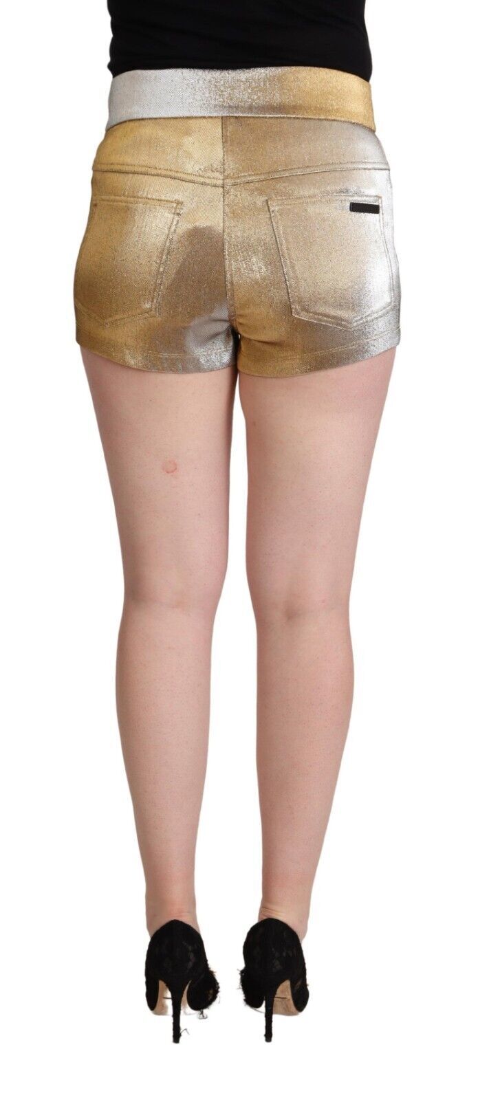 Dolce & Gabbana Metallic Gold Cotton Mid Waist Hot Pants Shorts-3