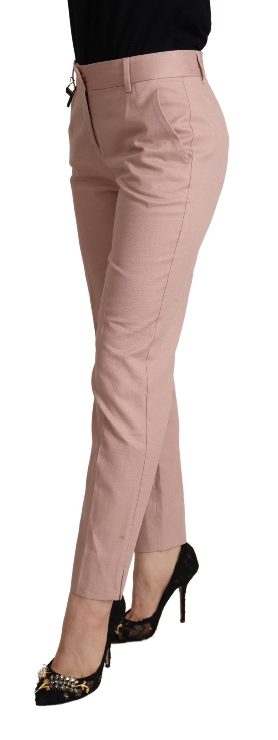 Dolce & Gabbana Pink Cotton Mid Waist Trousers Tapered Pants-2