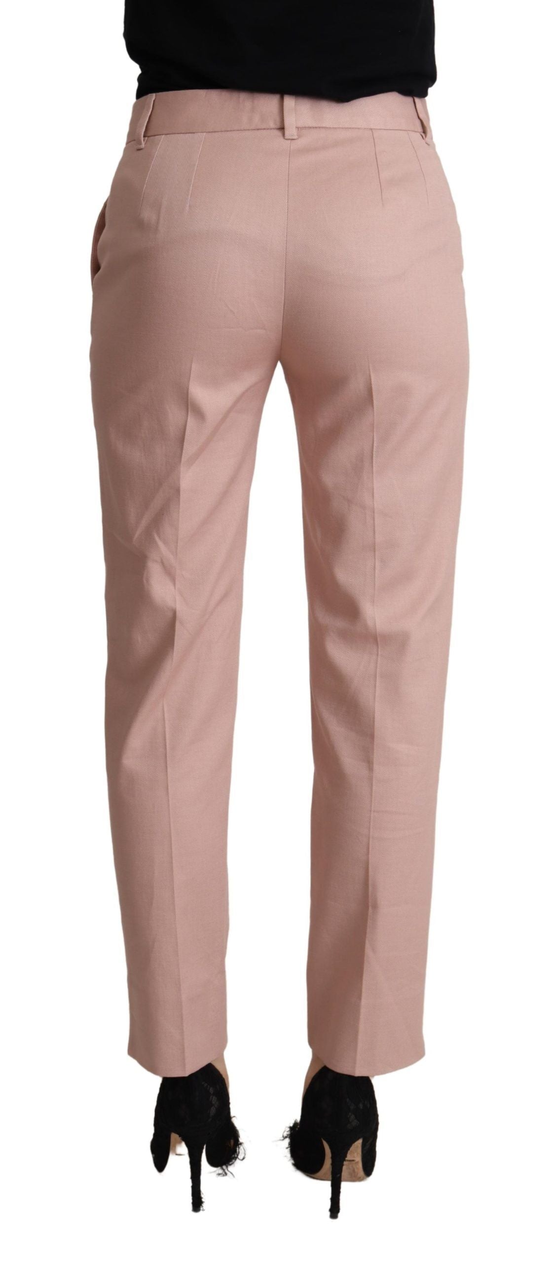 Dolce & Gabbana Pink Cotton Mid Waist Trousers Tapered Pants-3