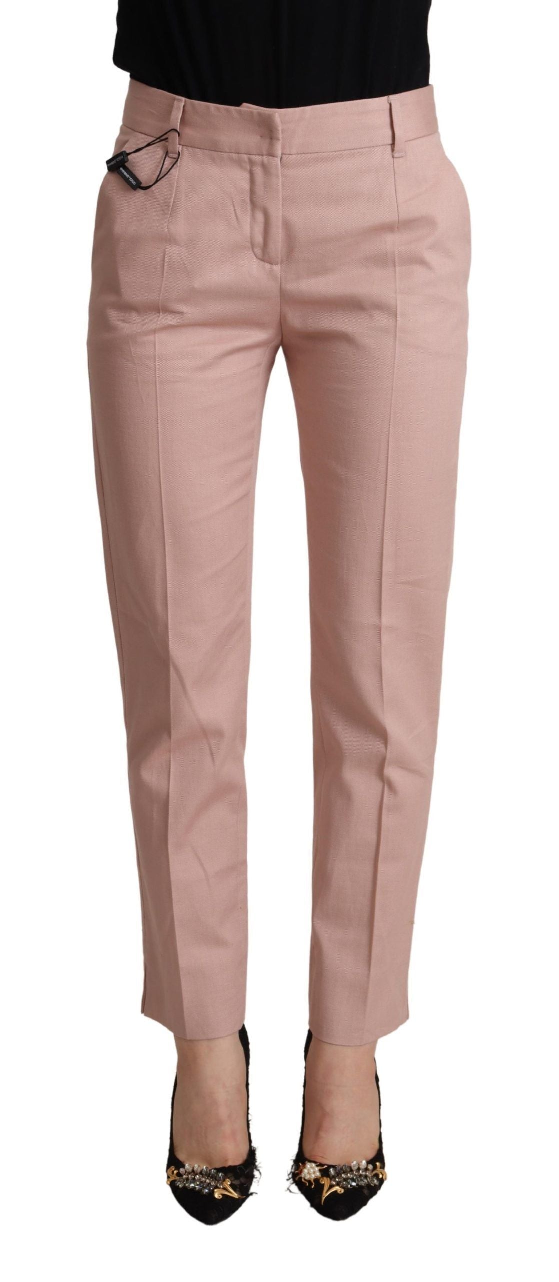 Dolce & Gabbana Pink Cotton Mid Waist Trousers Tapered Pants