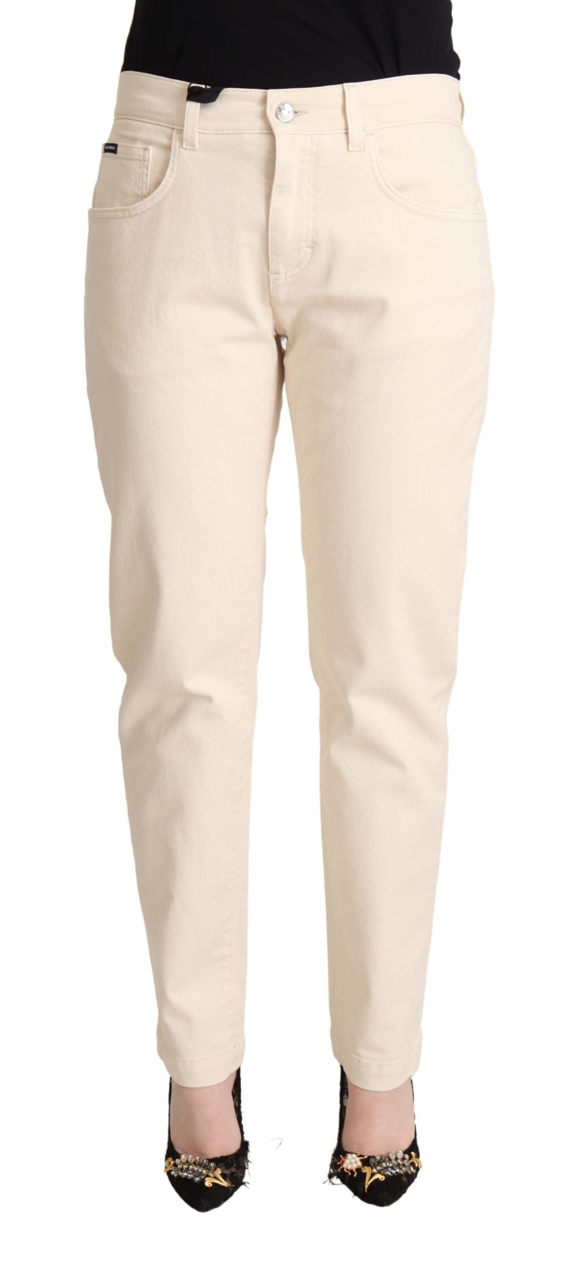 Dolce & Gabbana White Cotton Skinny Denim Women's Jeans Trousers-1