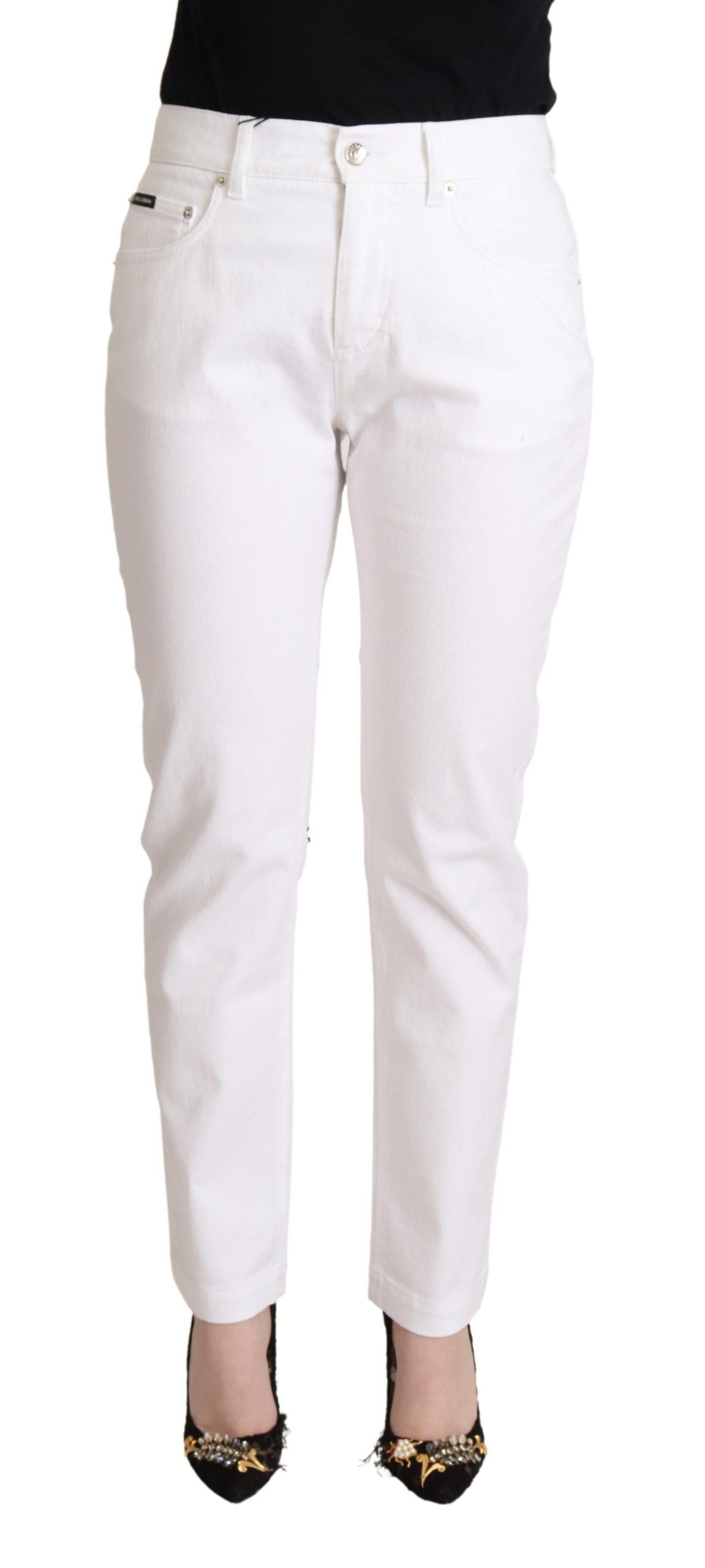 Dolce & Gabbana Weiße Denim-Jeans mit mittlerer Taille aus Baumwolle, konisch zulaufend-1