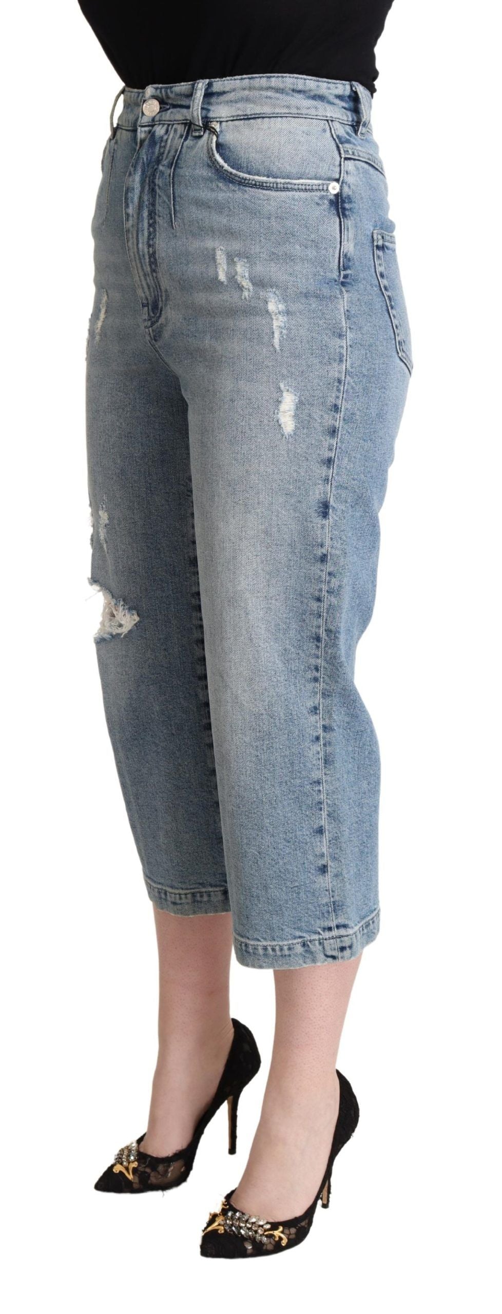 Dolce & Gabbana Blue Capri Cropped Jeans in Distressed Cotton Denim-2