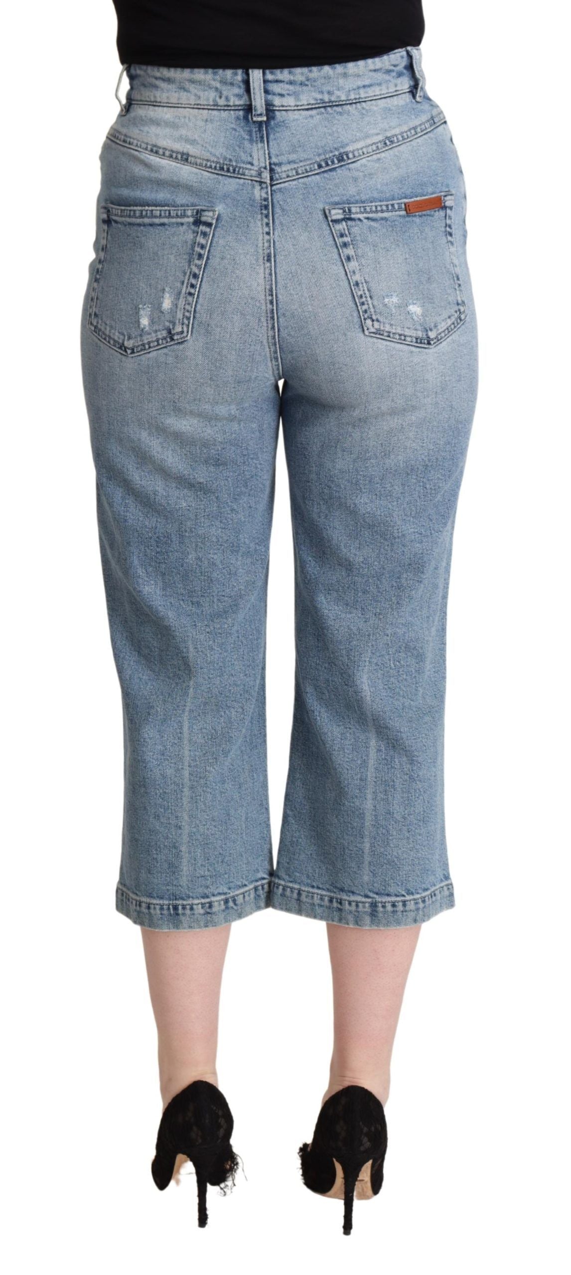 Dolce & Gabbana Blue Capri Cropped Jeans in Distressed Cotton Denim-3