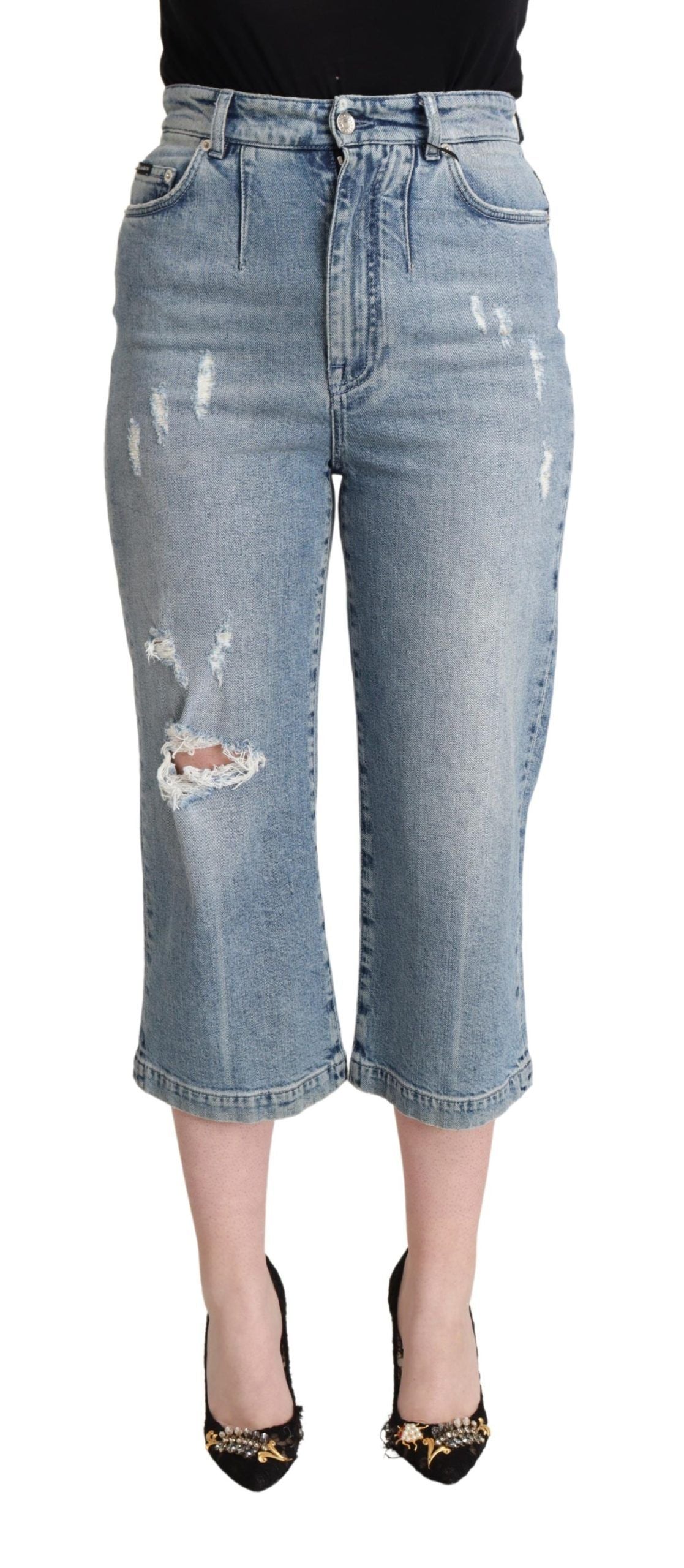 Dolce & Gabbana Blue Capri Cropped Jeans in Distressed Cotton Denim-1