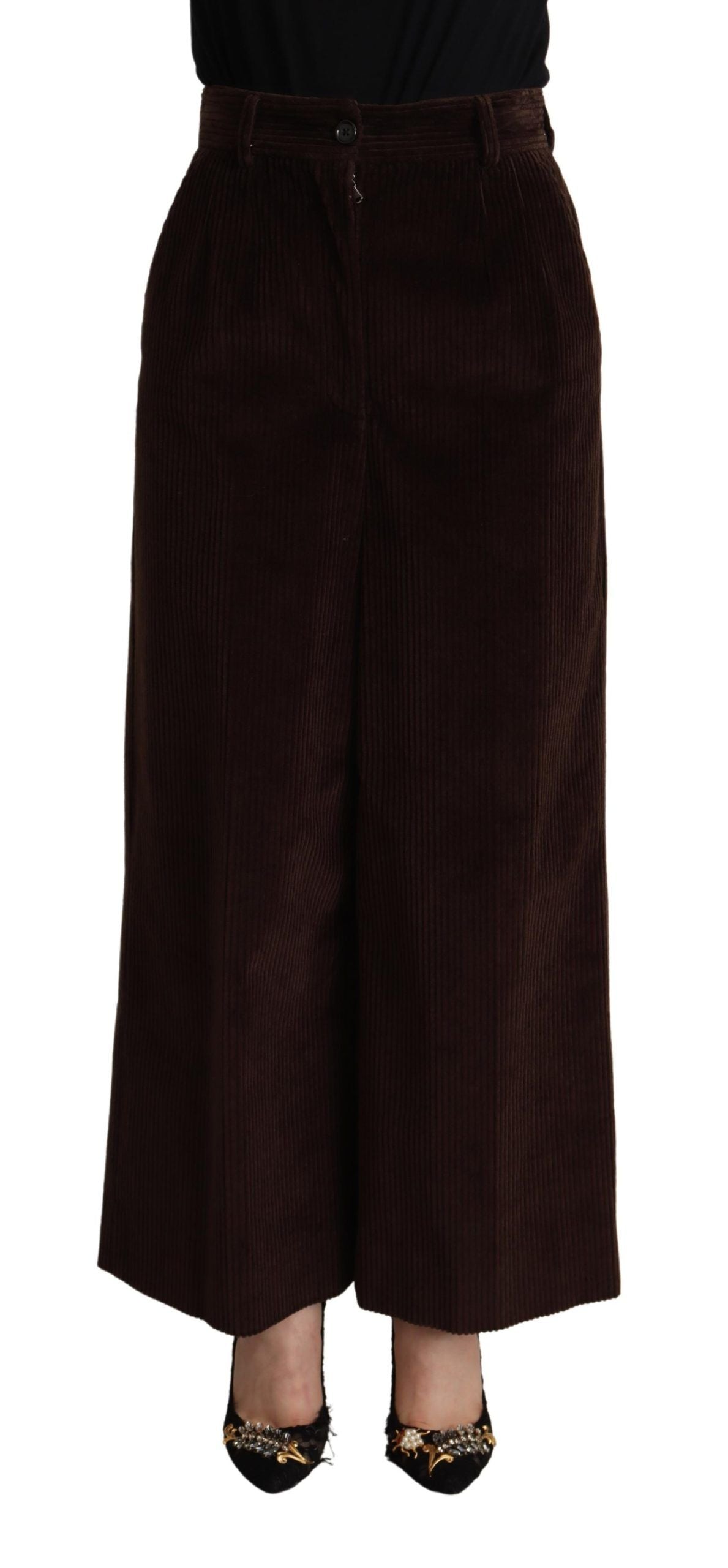 Dolce & Gabbana Black cotton trousers with a high waist and wide leg
