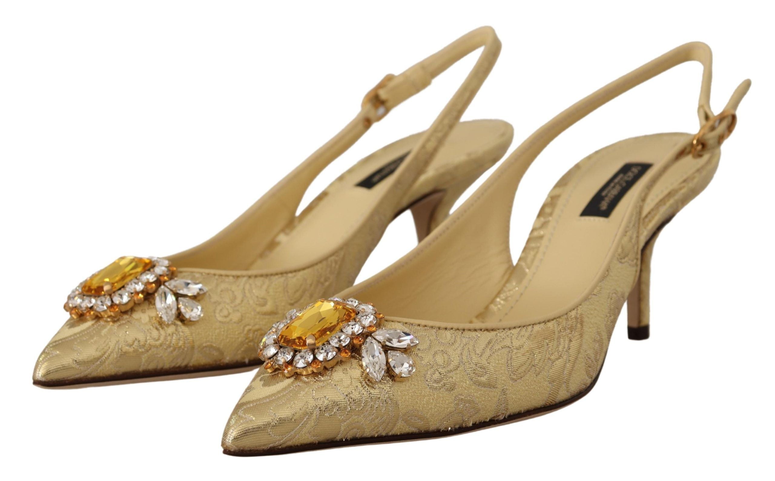 Dolce & Gabbana Gold Kristall Slingbacks Pumps Heels Schuhe-7