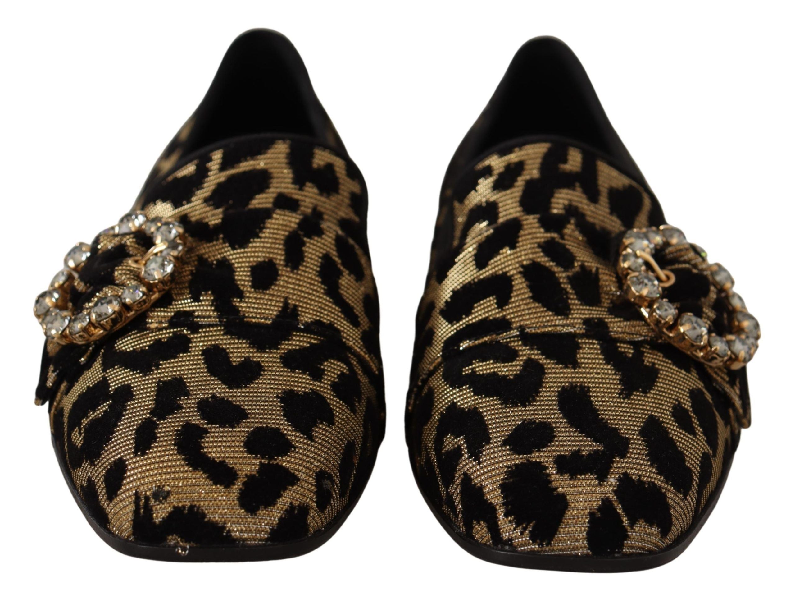 Mocasines con cristales y estampado de leopardo dorado de Dolce & Gabbana-2