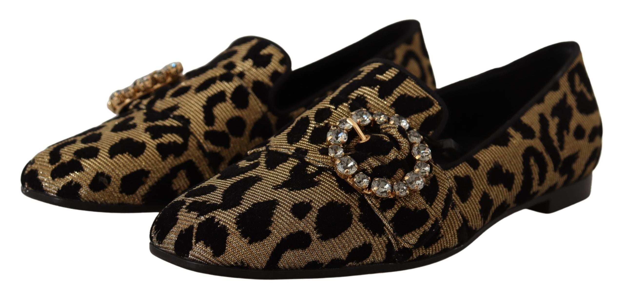 Mocasines con cristales y estampado de leopardo dorado de Dolce & Gabbana-3