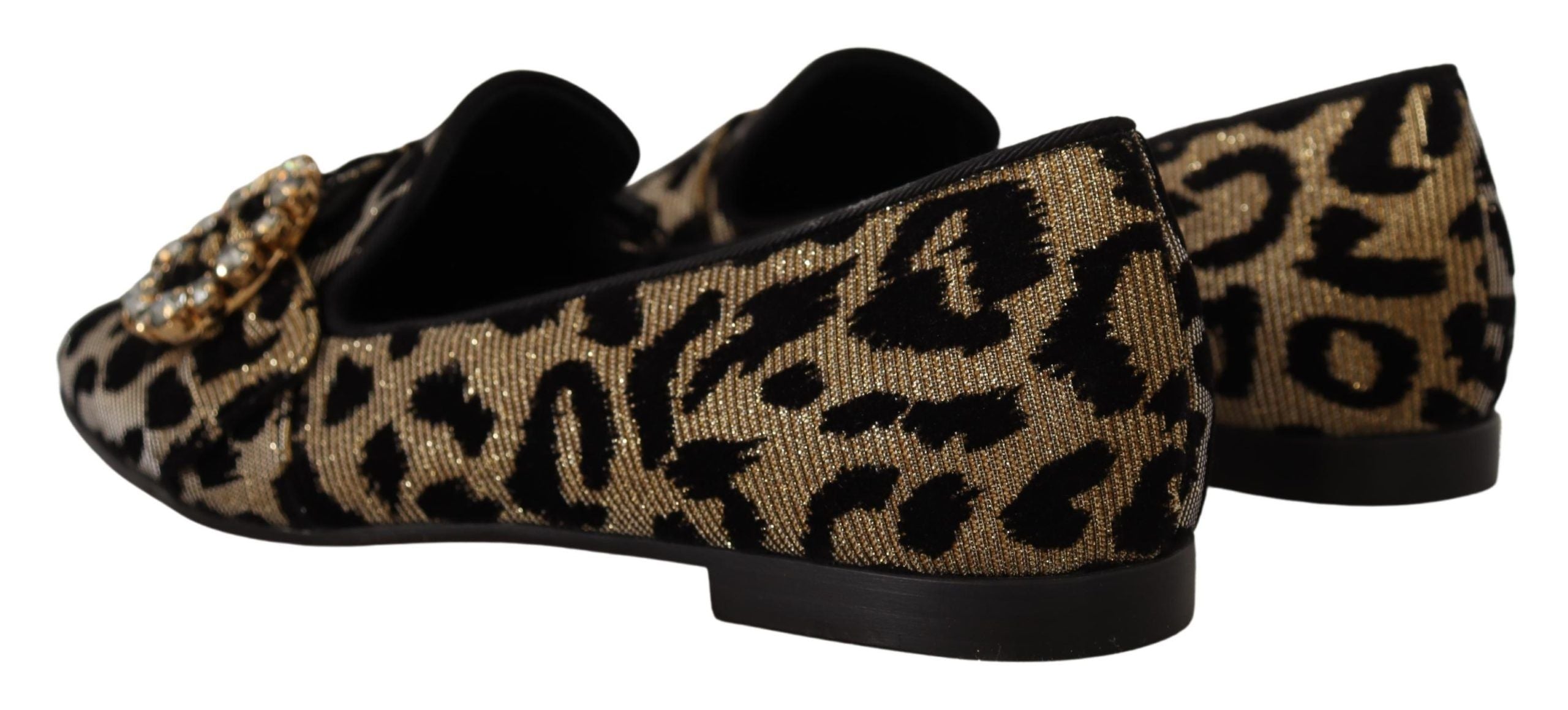 Mocasines con cristales y estampado de leopardo dorado de Dolce & Gabbana-4