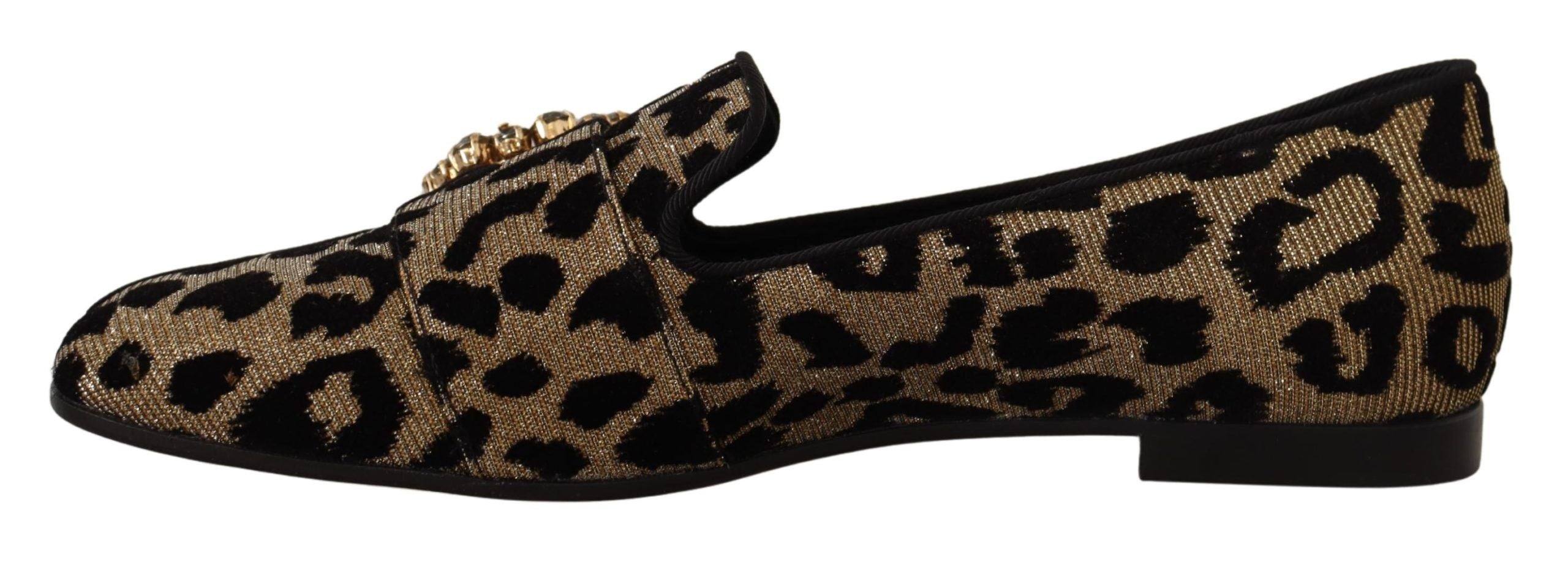 Mocasines con cristales y estampado de leopardo dorado de Dolce & Gabbana-5