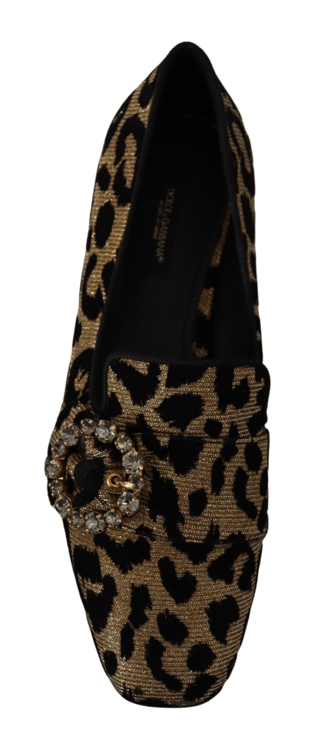 Mocasines con cristales y estampado de leopardo dorado de Dolce & Gabbana-7