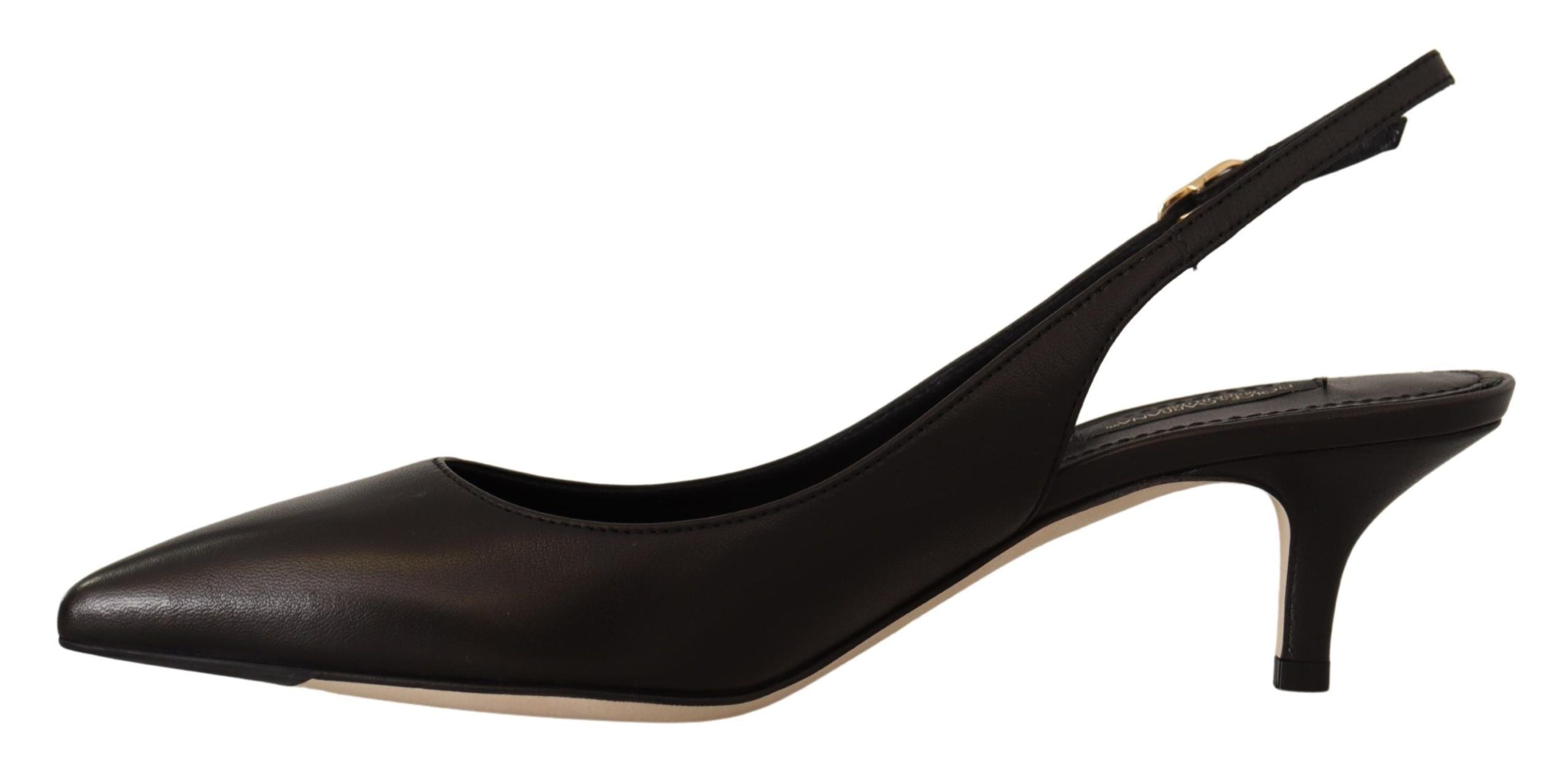 Dolce & Gabbana Black Leather Slingback Heels Pumps Shoes-2