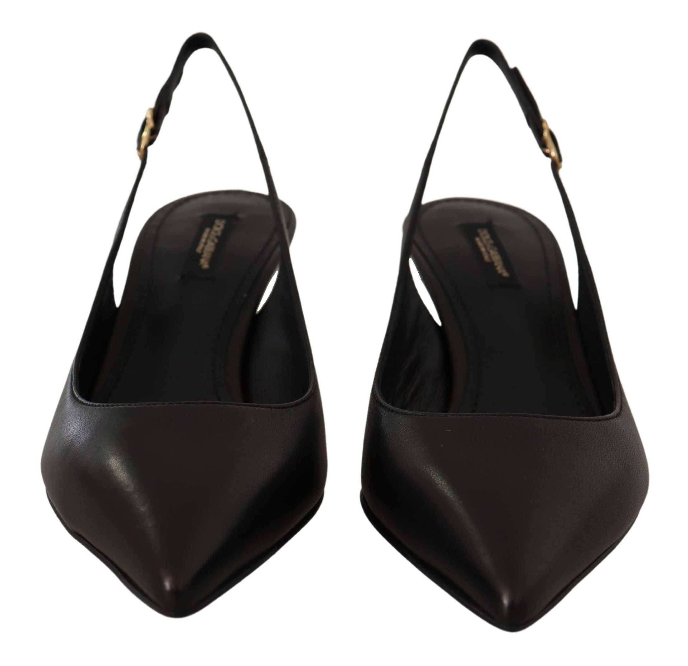 Dolce & Gabbana Black Leather Slingback Heels Pumps Shoes-5