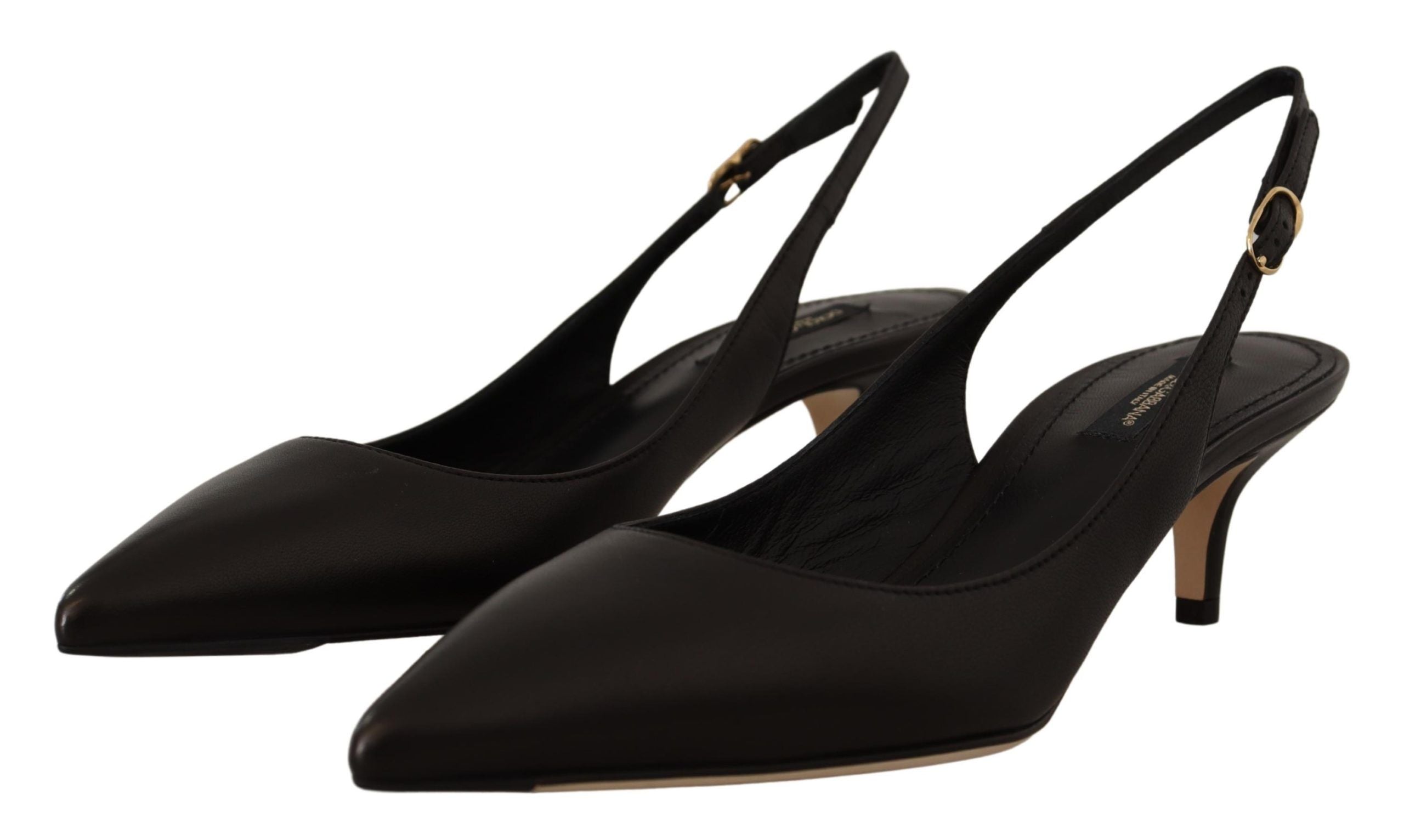 Dolce & Gabbana Black Leather Slingback Heels Pumps Shoes-6