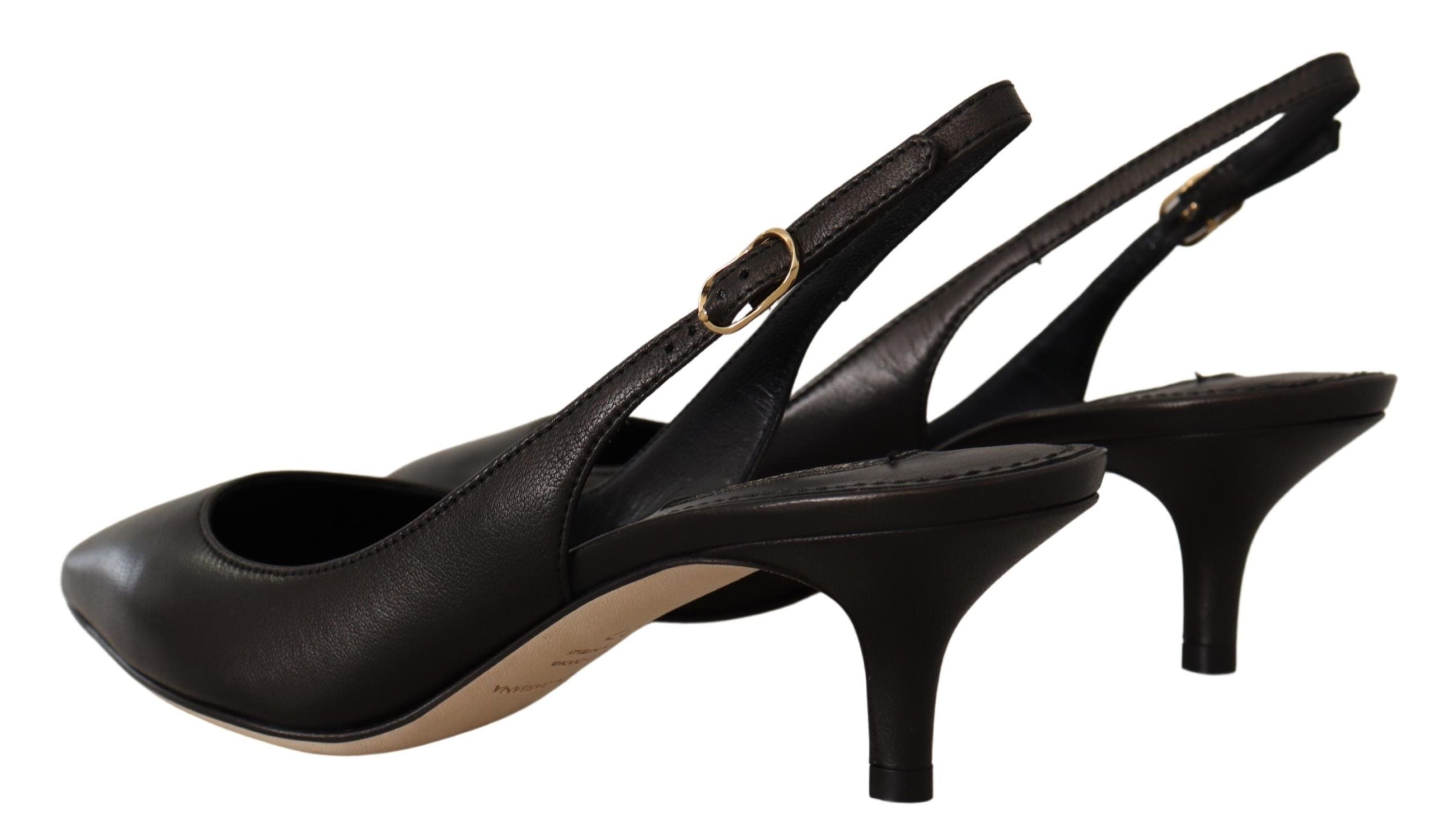 Dolce & Gabbana Black Leather Slingback Heels Pumps Shoes-7